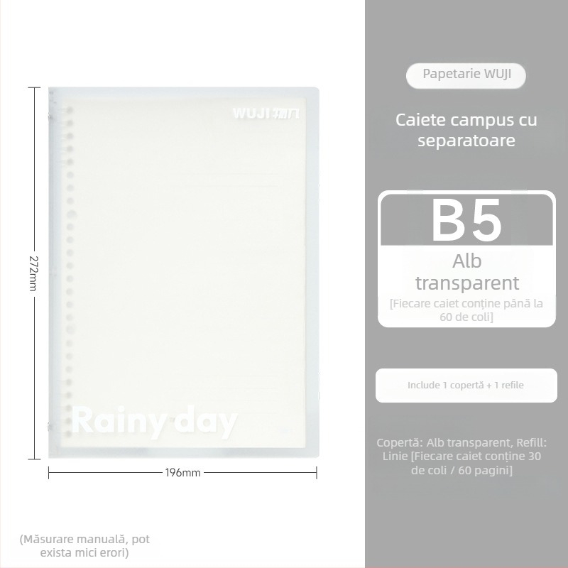 Caiet de campus cu foi detașabile, 30 foi, hârtie de bună calitate