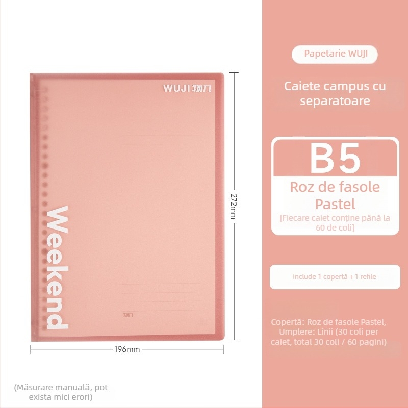 Caiet de campus cu foi detașabile, 30 foi, hârtie de bună calitate