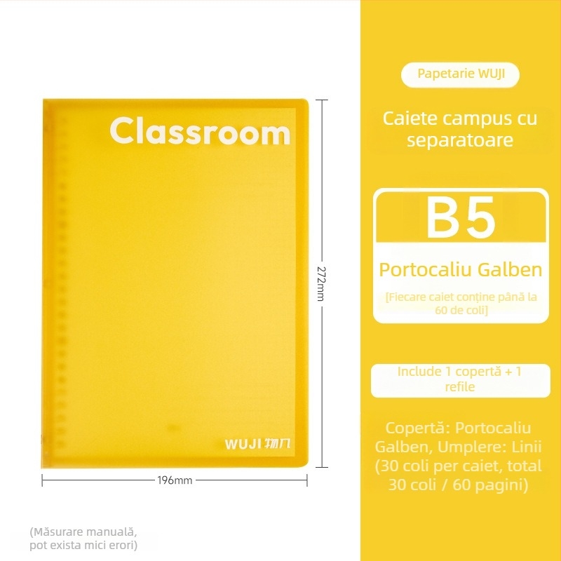 Caiet de campus cu foi detașabile, 30 foi, hârtie de bună calitate