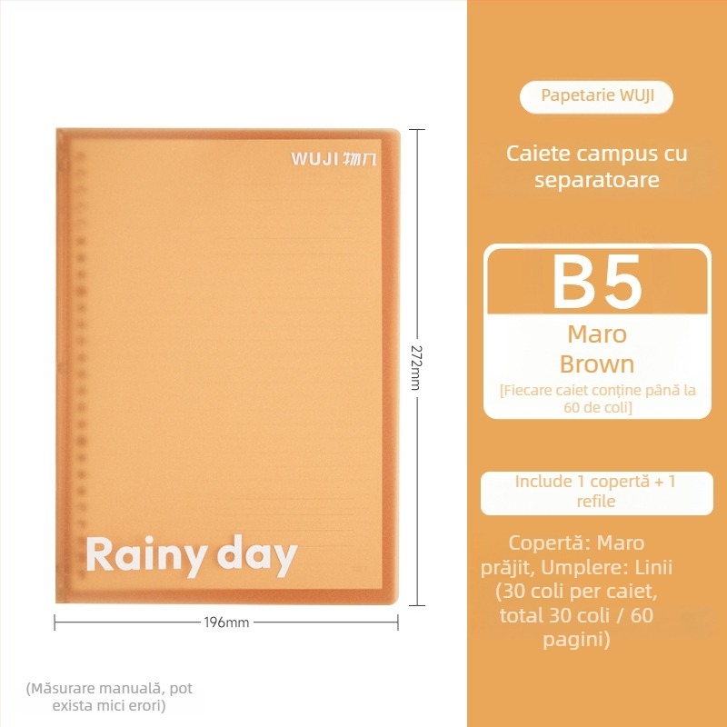 Caiet de campus cu foi detașabile, 30 foi, hârtie de bună calitate