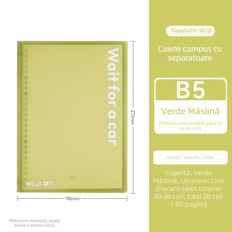 Caiet de campus cu foi detașabile, 30 foi, hârtie de bună calitate