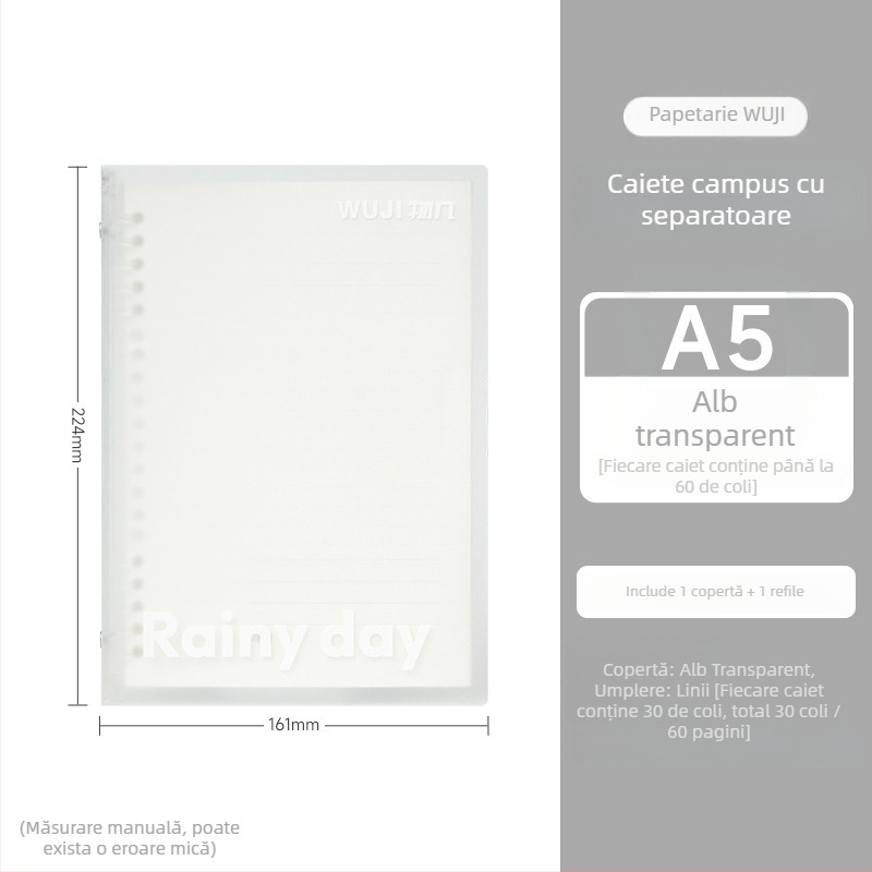 Caiet de campus cu foi detașabile, 30 foi, hârtie de bună calitate