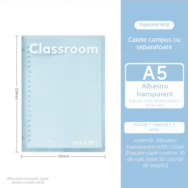 Caiet de campus cu foi detașabile, 30 foi, hârtie de bună calitate