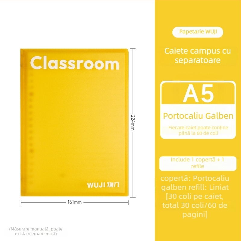 Caiet de campus cu foi detașabile, 30 foi, hârtie de bună calitate