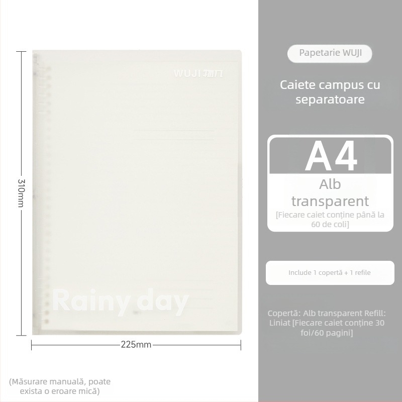 Caiet de campus cu foi detașabile, 30 foi, hârtie de bună calitate