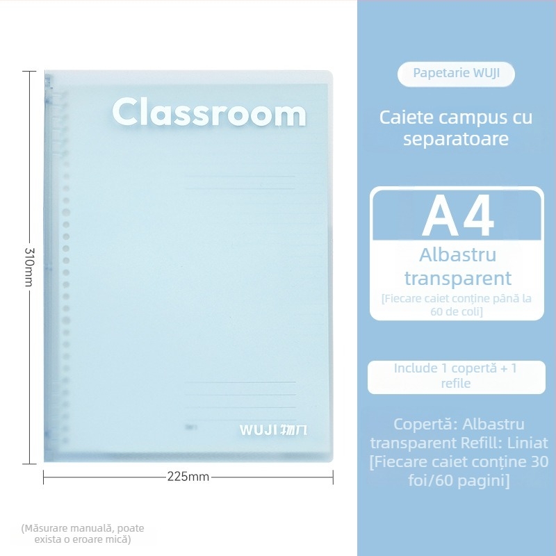 Caiet de campus cu foi detașabile, 30 foi, hârtie de bună calitate