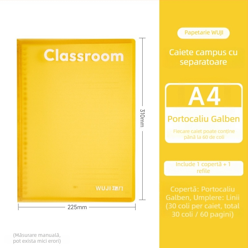 Caiet de campus cu foi detașabile, 30 foi, hârtie de bună calitate