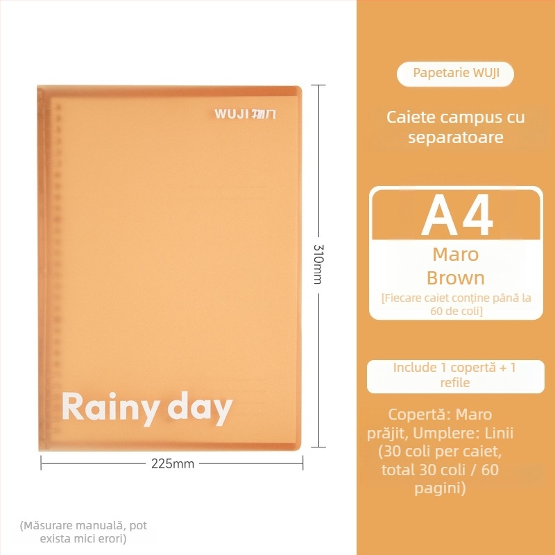 Caiet de campus cu foi detașabile, 30 foi, hârtie de bună calitate