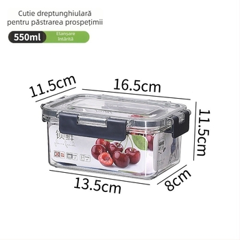 Cutie alimentară cu capac pentru conservarea legumelor și fructelor, din plastic transparent, sigilată