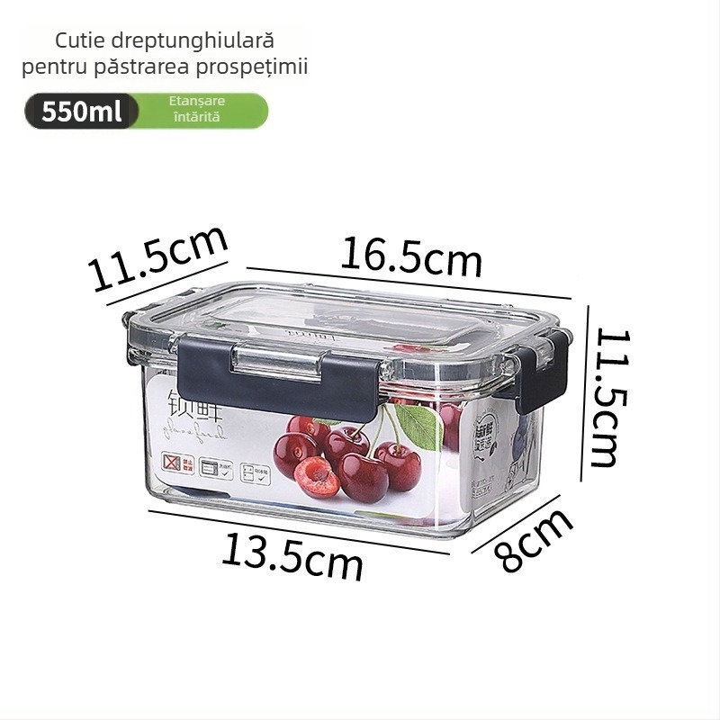 Cutie alimentară cu capac pentru conservarea legumelor și fructelor, din plastic transparent, sigilată