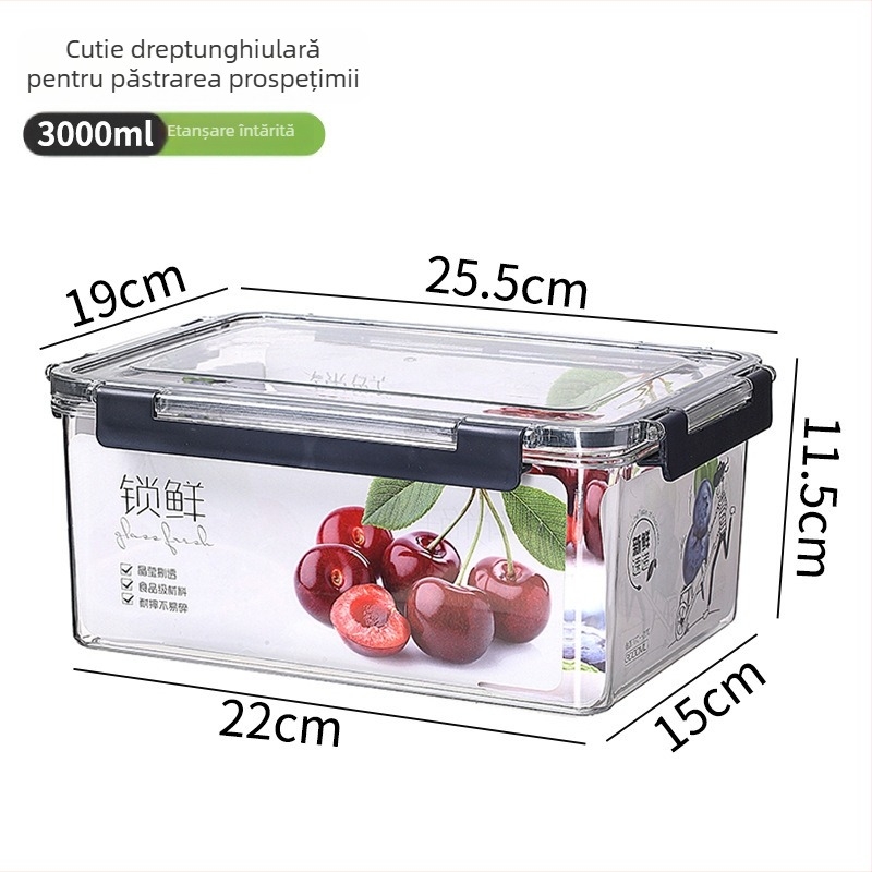 Cutie alimentară cu capac pentru conservarea legumelor și fructelor, din plastic transparent, sigilată