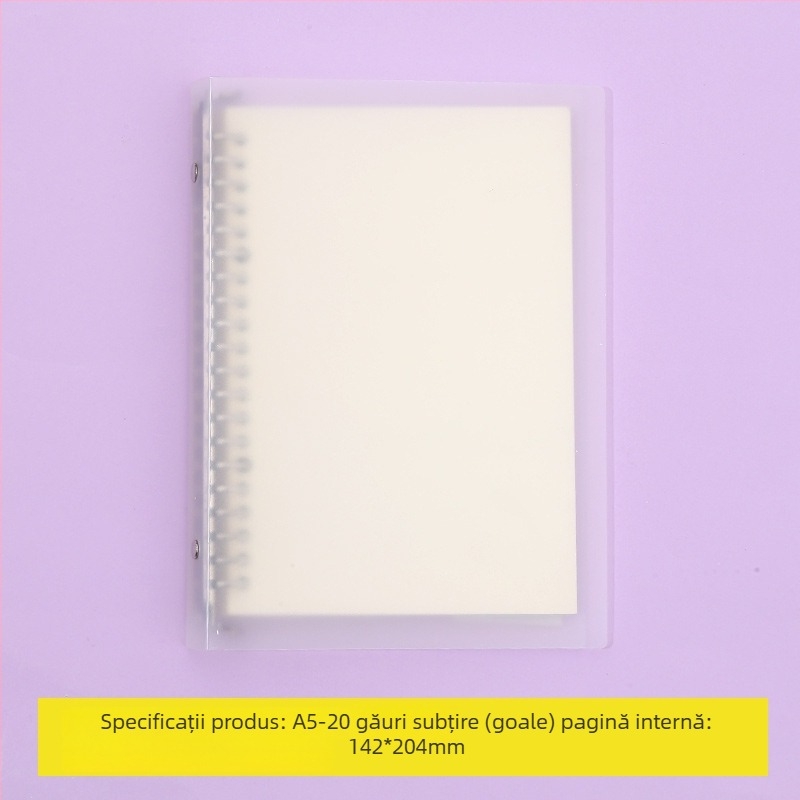 Caiet cu foi detașabile și pagini interioare înlocuibile, cu grilă, 80 de foi, găuri rotunde, foi din pulpă de lemn și polipropilenă