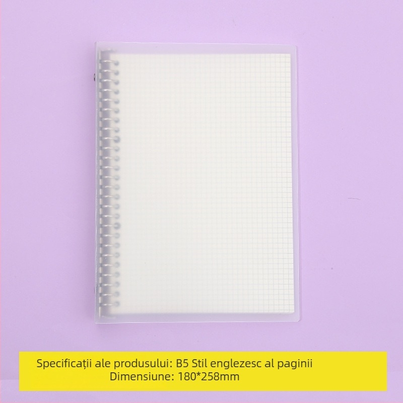 Caiet cu foi detașabile și pagini interioare înlocuibile, cu grilă, 80 de foi, găuri rotunde, foi din pulpă de lemn și polipropilenă