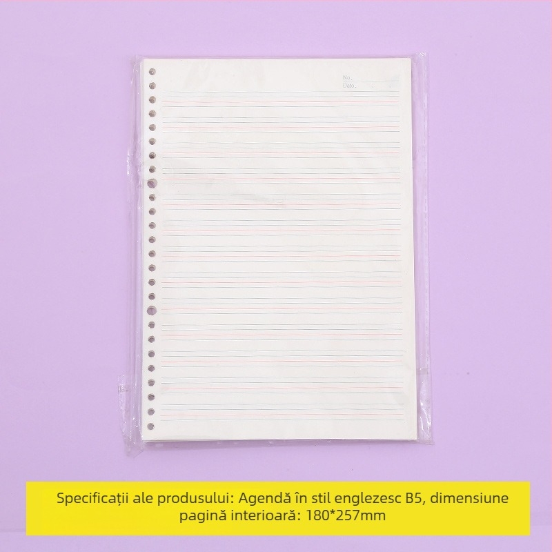 Caiet cu foi detașabile și pagini interioare înlocuibile, cu grilă, 80 de foi, găuri rotunde, foi din pulpă de lemn și polipropilenă