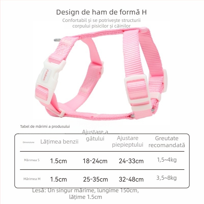 Ham de piept pentru pisică din nylon, cu design anti-ruptură în formă de I