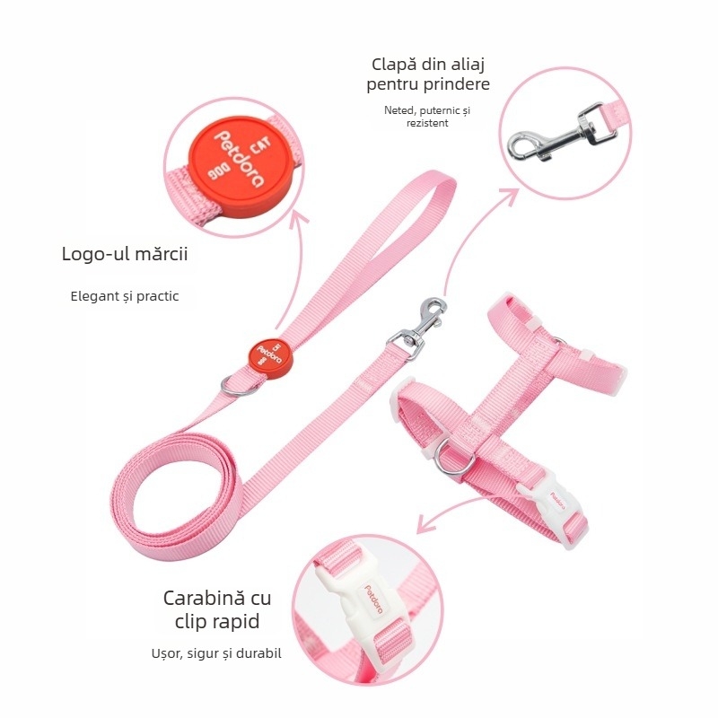 Ham de piept pentru pisică din nylon, cu design anti-ruptură în formă de I