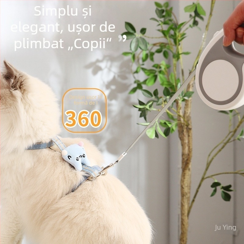 Lesă de pisică extensibilă cu pandantiv floare de mătase
