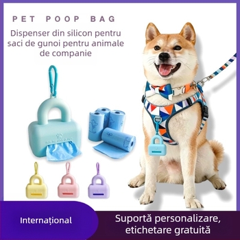 Dispenser pentru pungi de gunoi pentru animale, din silicon, portabil, compatibil cu pungile pentru câini și pisici, cutie cu 100 de bucăți
