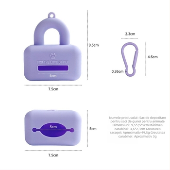 Dispenser pentru pungi de gunoi pentru animale, din silicon, portabil, compatibil cu pungile pentru câini și pisici, cutie cu 100 de bucăți