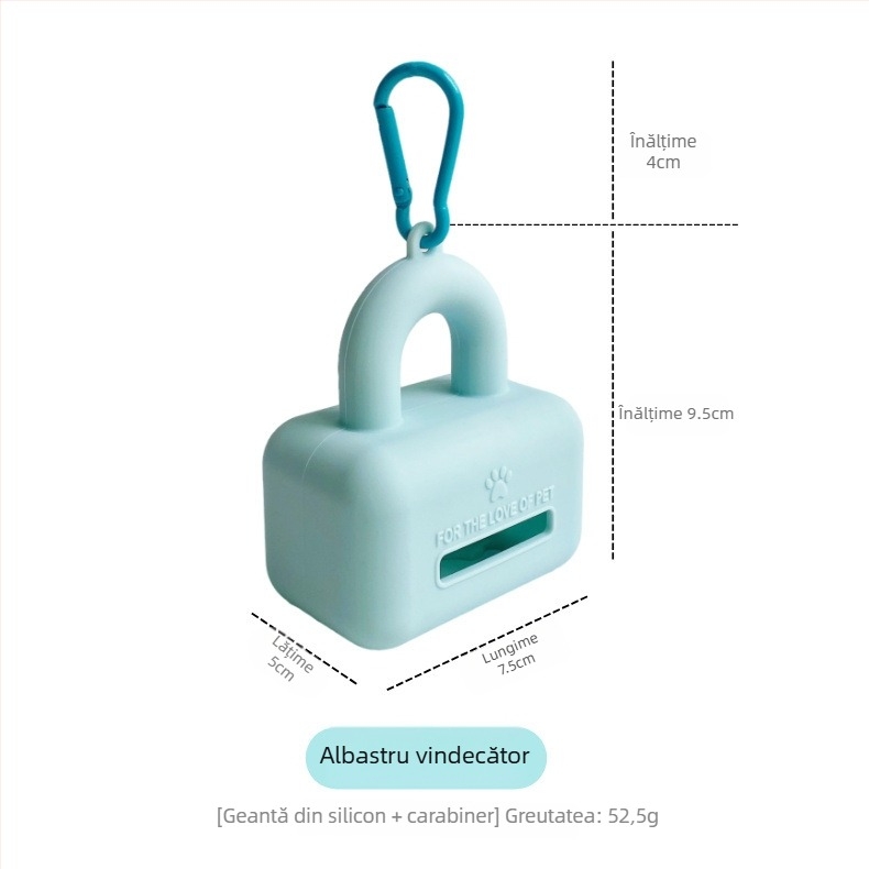 Dispenser pentru pungi de gunoi pentru animale, din silicon, portabil, compatibil cu pungile pentru câini și pisici, cutie cu 100 de bucăți