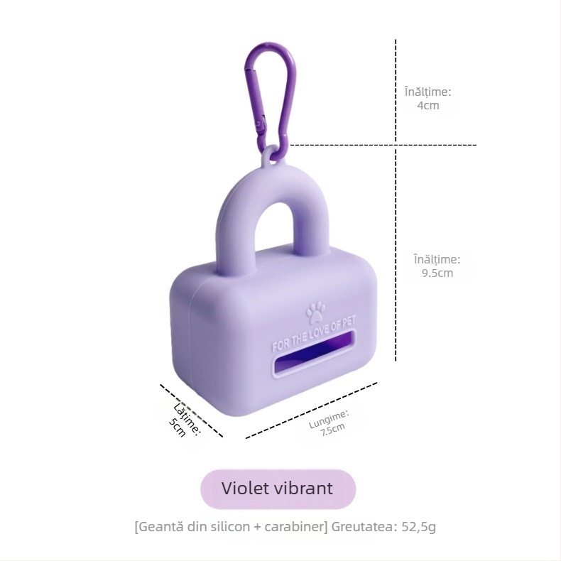 Dispenser pentru pungi de gunoi pentru animale, din silicon, portabil, compatibil cu pungile pentru câini și pisici, cutie cu 100 de bucăți