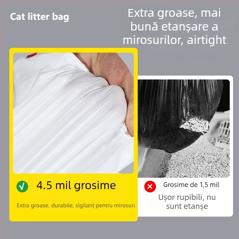 Saci de gunoi cu închidere automată prin șnur, saci pentru nisip de pisică, plastic PE, extra groase, role continue
