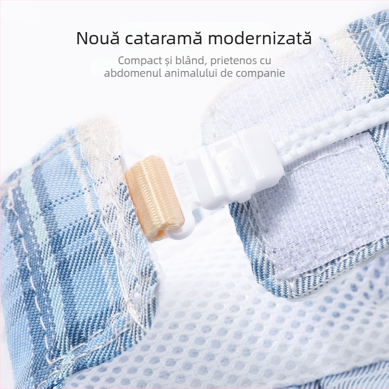 Set ham piept pentru pisici cu imprimeu în carouri și lesă