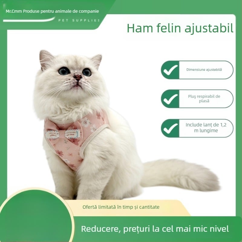 MRQIM hamă pentru pisici cu lesă, curea piept și spate, poliester, retractabil
