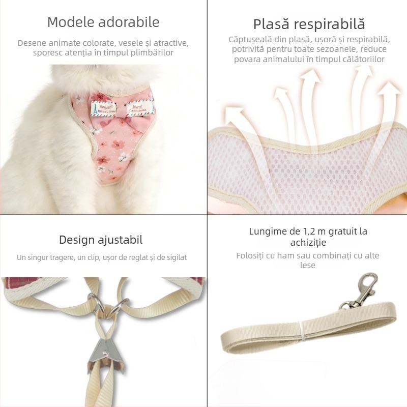 MRQIM hamă pentru pisici cu lesă, curea piept și spate, poliester, retractabil