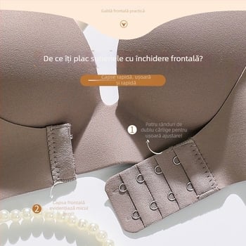 Bustier fără cusături cu închidere frontală, pentru sân mici, fără sârmă, cu cupuri 3/4, cupuri modelate (partea superioară subțire, cea inferioară mai groasă), din nylon