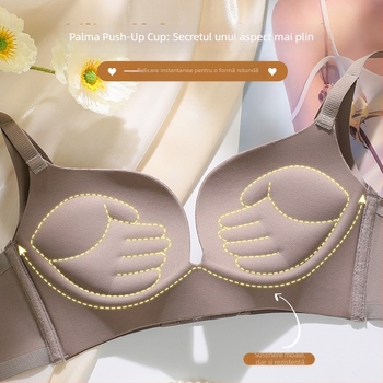 Bustier fără cusături cu închidere frontală, pentru sân mici, fără sârmă, cu cupuri 3/4, cupuri modelate (partea superioară subțire, cea inferioară mai groasă), din nylon