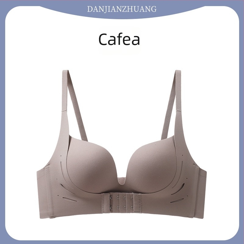 Bustier fără cusături cu închidere frontală, pentru sân mici, fără sârmă, cu cupuri 3/4, cupuri modelate (partea superioară subțire, cea inferioară mai groasă), din nylon
