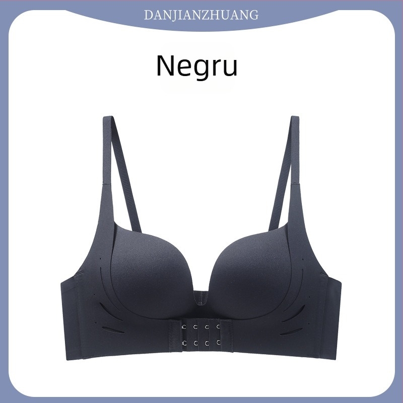 Bustier fără cusături cu închidere frontală, pentru sân mici, fără sârmă, cu cupuri 3/4, cupuri modelate (partea superioară subțire, cea inferioară mai groasă), din nylon