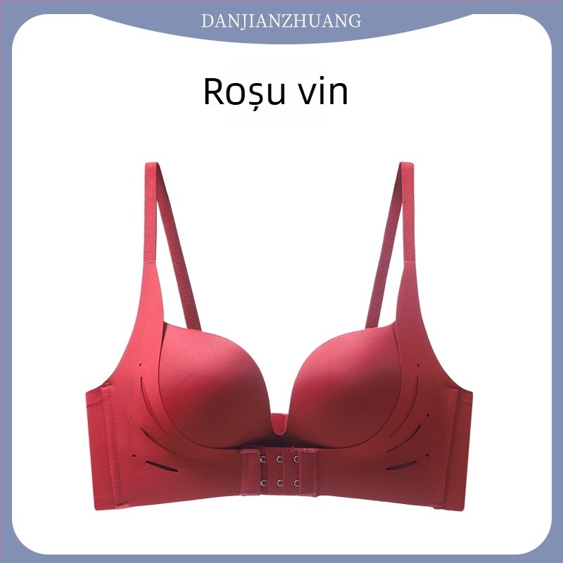 Bustier fără cusături cu închidere frontală, pentru sân mici, fără sârmă, cu cupuri 3/4, cupuri modelate (partea superioară subțire, cea inferioară mai groasă), din nylon