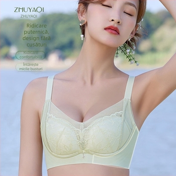 Sutien Push-Up din dantelă din mătase de mulberry, țesătură nylon, căptușeală din mătase de mulberry, cupe 3/4, bretele fixe duble, închidere pe spate cu patru rânduri