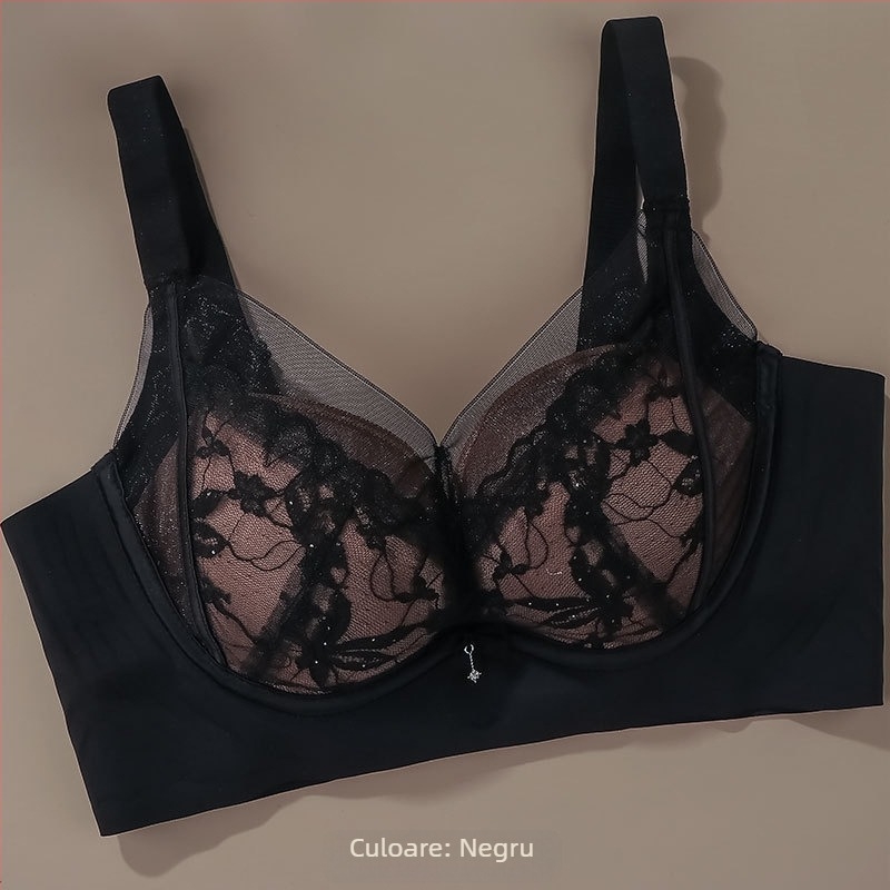 Sutien Push-Up din dantelă din mătase de mulberry, țesătură nylon, căptușeală din mătase de mulberry, cupe 3/4, bretele fixe duble, închidere pe spate cu patru rânduri