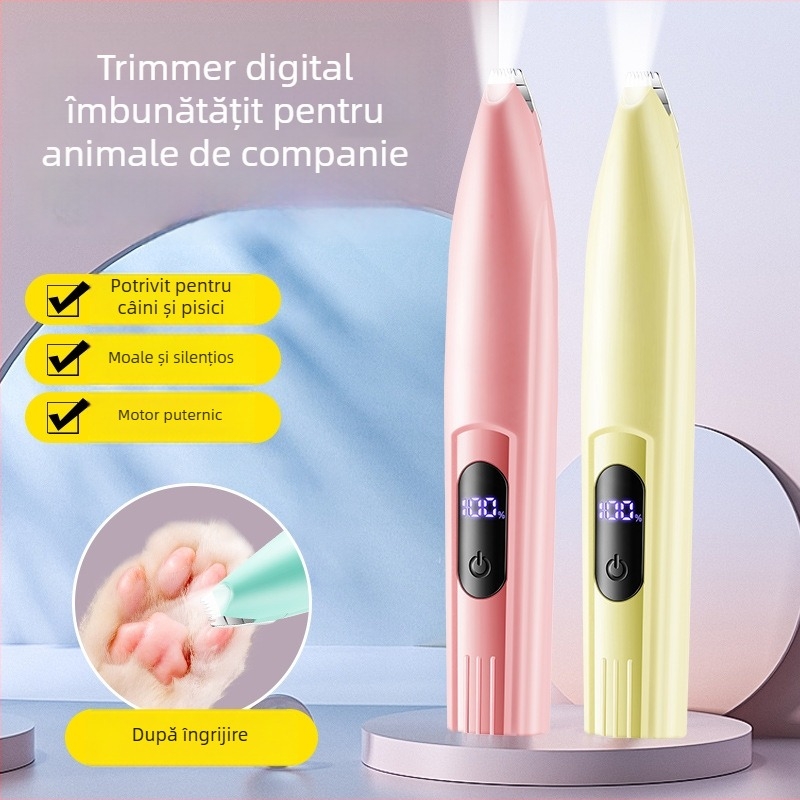 Tăietor electric pentru păr la labuțe pentru animale de companie, cu iluminare — îngrijire pisici și câini