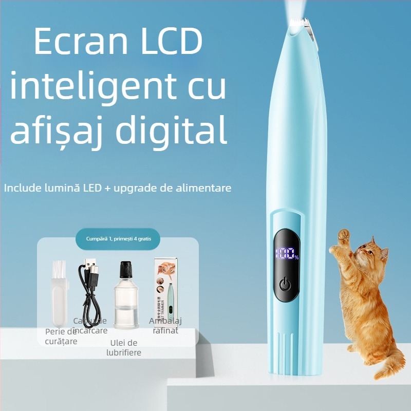 Tăietor electric pentru păr la labuțe pentru animale de companie, cu iluminare — îngrijire pisici și câini