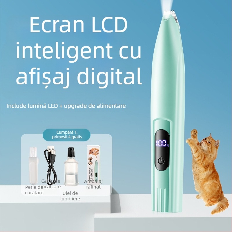 Tăietor electric pentru păr la labuțe pentru animale de companie, cu iluminare — îngrijire pisici și câini