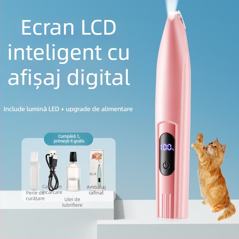 Tăietor electric pentru păr la labuțe pentru animale de companie, cu iluminare — îngrijire pisici și câini