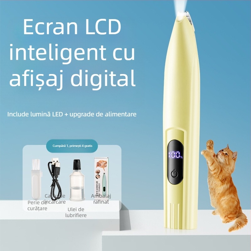Tăietor electric pentru păr la labuțe pentru animale de companie, cu iluminare — îngrijire pisici și câini