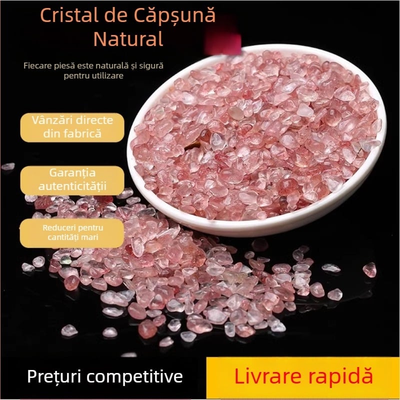 Gravură de cristal pentru acvarii și ghivece; cristal căpșună granule; piatră brută; stil chinezesc; ambalare în vrac