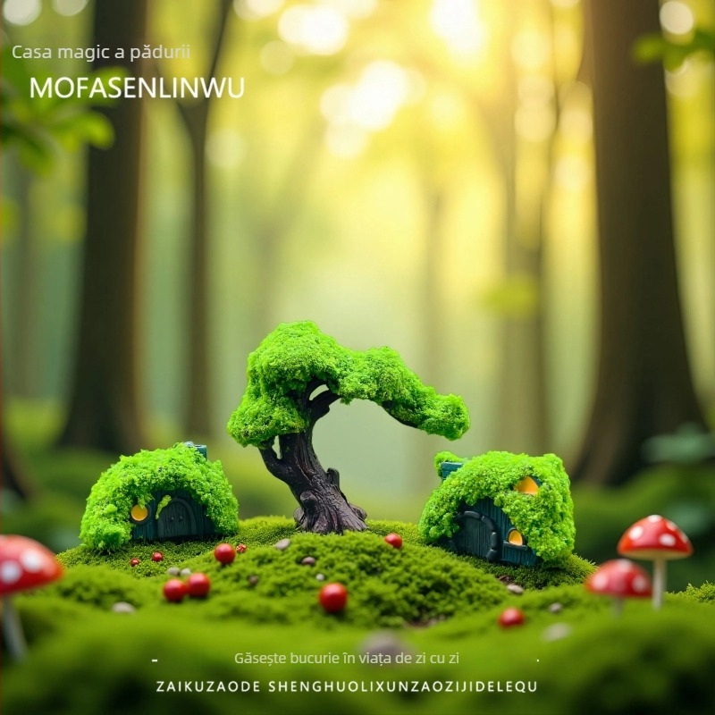 Podocarpus Mini casă în borcan — peisaj forestier DIY, flori de mătase, stil universal, cadou de ziua de naștere pentru coleg