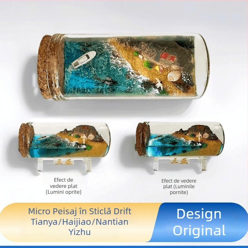 Sticlă de drift din sticlă cu peisaj marin 3D, realizare manuală, stil chinezesc, cadou de călătorie