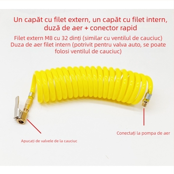 Pompa de aer auto cu furtun extensibil - cilindru unic, 120W, debit de aer 45 L/min, plastic + metal, încărcare USB