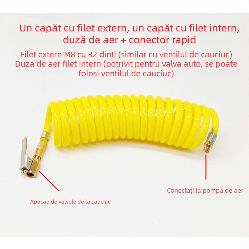 Pompa de aer auto cu furtun extensibil - cilindru unic, 120W, debit de aer 45 L/min, plastic + metal, încărcare USB