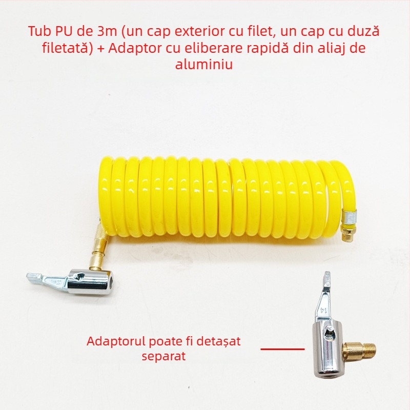 Pompa de aer auto cu furtun extensibil - cilindru unic, 120W, debit de aer 45 L/min, plastic + metal, încărcare USB