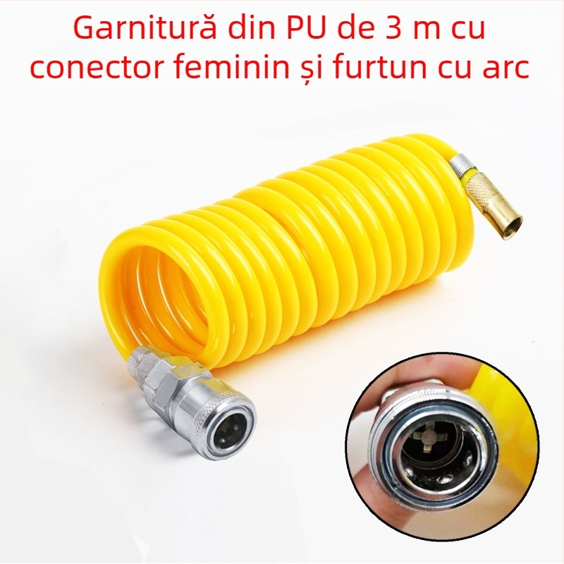 Pompa de aer auto cu furtun extensibil - cilindru unic, 120W, debit de aer 45 L/min, plastic + metal, încărcare USB