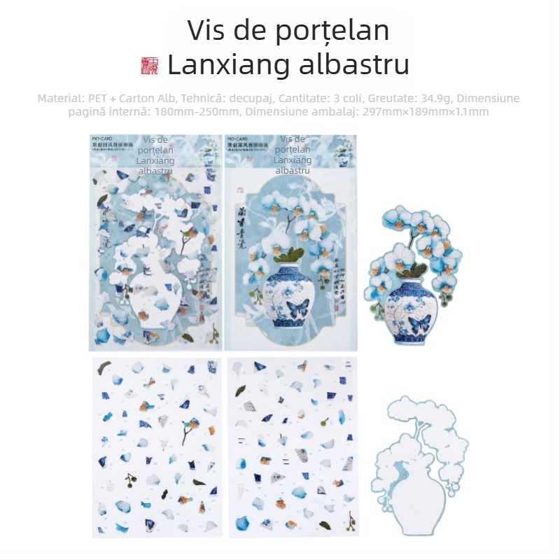 Mr.paper Autocolante cu Peisaje-Puzzle în Stil Chinezesc — Stil Național, Peisaje Miniaturale, Reducerea Stresului (Brand: Mr.paper; Material: PET + carton alb; Procesare: Tipărire)