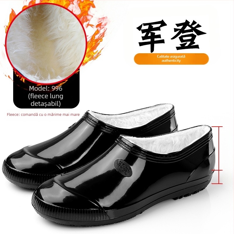 Guixin cizme de ploaie pentru bărbați, impermeabile, căptușite cu fleece, antiderapante, rezistente la uzură, talpă din plastic, design cu gleznă joasă